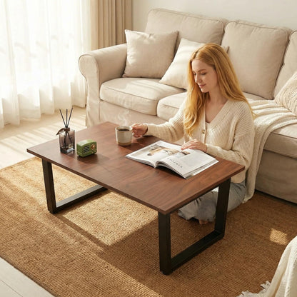 kiwonlonker Walnut Folding Coffee Table: 35.5in Rustic Industrial Coffee Table, No Assembly Required, Modern Minimalist & Easy Storage Compact Design for Living Room, Bedroom, Home Office, Brown