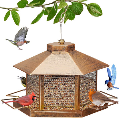 Metal Bird Feeder for Outdoor Hanging, 7.4LB Large Capacity, Garden Decoration - Attracts Wild Birds, Durable Outdoor Bird Feeding Station for Garden Yard Outside Backyard (Extra Large Gold)