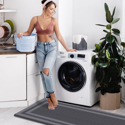 LuxStep Kitchen Mats [2 PCS] Cushioned Kitchen Rugs Anti-Fatigue Floor Comfort Mat,Non-Slip Standing Desk Mat,Waterproof Kitchen Rug Set for Kitchen,Floor,Office,Classic Gray
