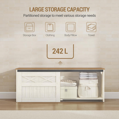 Hzuaneri 47.2" Storage Chest, Large Storage Bench with 2 Hinges, Farmhouse Wooden Box Bench, Lift-Top Organizer Chest, Wooden Bed End Bench, Suitable for Entryway, Bedroom, Retro White SB51214X