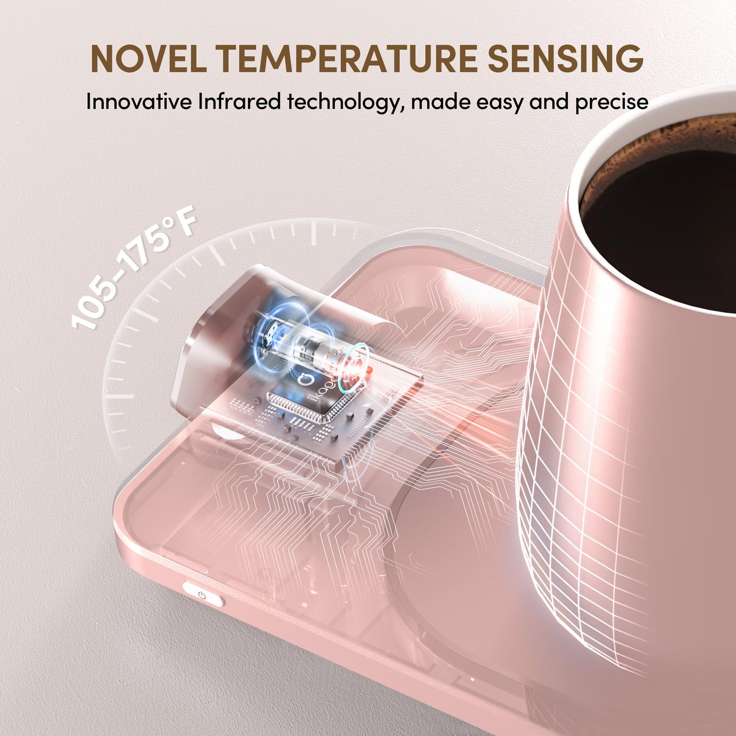Coffee Mug Warmer Set, Temperature Control Smart Heated Mug for Desk, Electric Coffee Warmer with Auto Shut Off & Real-Time Temp Display, Gifts for Men Women, 15oz, Beige