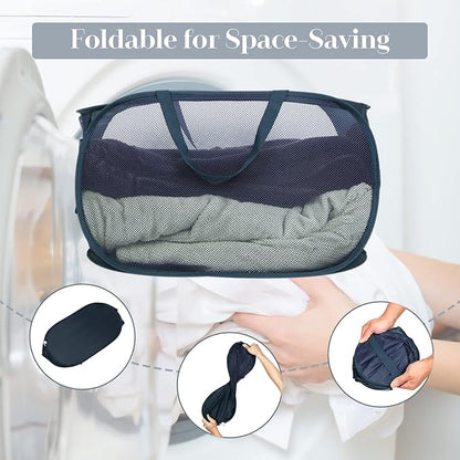 Durable Collapsible Laundry Baskets, Mesh Pop Up Laundry Hamper