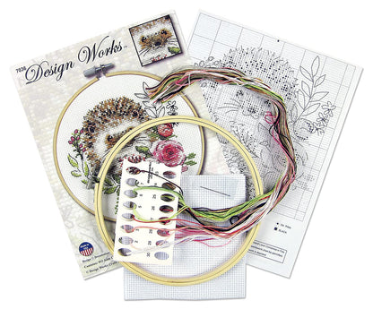 Design Works Hedgehog Counted Cross Stitch Kit – Adorable Animal Needlecraft Kit with Fabric, Thread & Needle – 6" x 6" Finished Size