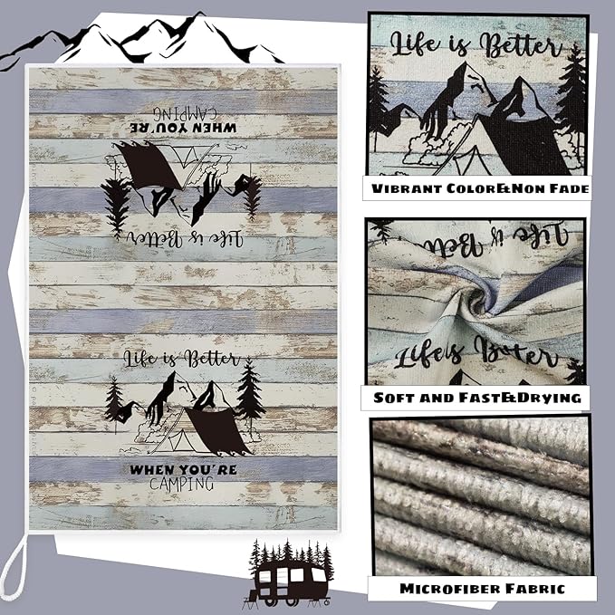 Boyiee Set of 6 Camping Kitchen Towels Happy Camper Tea Towels Absorbent