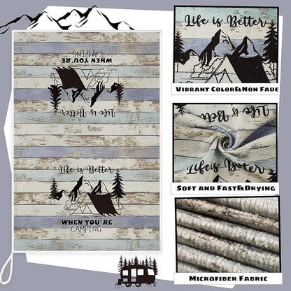 Boyiee Set of 6 Camping Kitchen Towels Happy Camper Tea Towels Absorbent