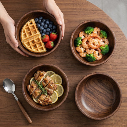 RIANGI Wooden Bowls Set Of 6 Small Acacia Wood Bowl Dessert And Snack Cups 4.2 X 2 Inch 8 Oz Capacity Rustic Mini Wooden Bowl For Dips Condiments Ice Cream Nuts