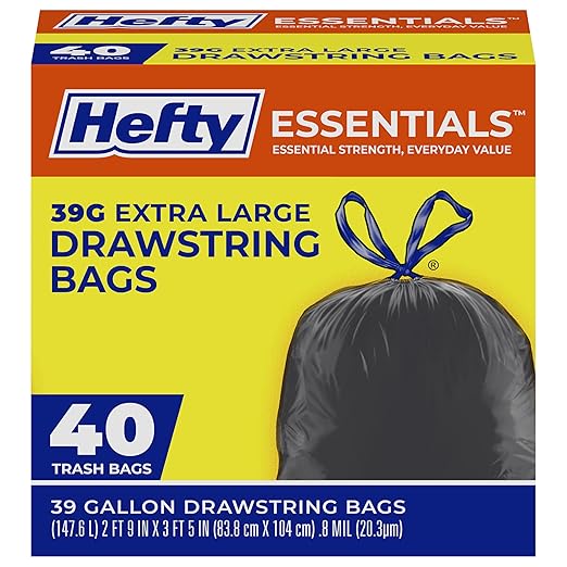 Hefty Essentials Extra Large 39 Gallon Trash Bags, Extra Large Trash Bags