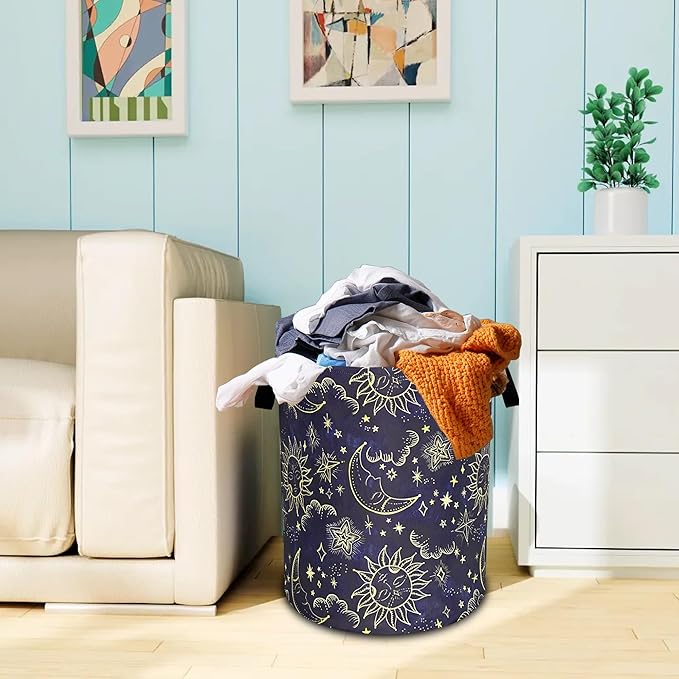 Celestial Sun Stars Moon Laundry Basket Oxford Cloth Funny Laundry Hamper