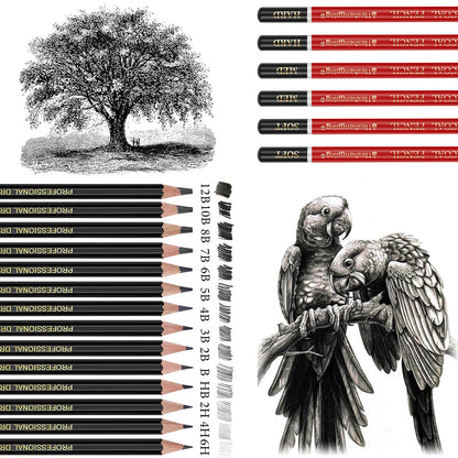 Heshengping Drawing Pencils Sketch Pencil Art Supplies Set for Adults beginners Professional Sketching Art Graphite Charcoal Blending Stump Pencils kit