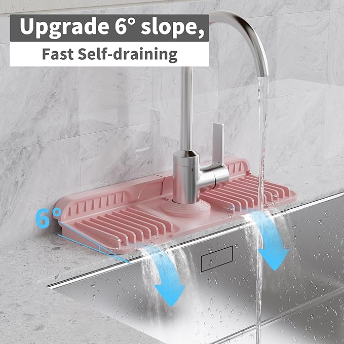 WAFT YEARN 14X5 Inch Silicone Durable Faucet Mat Kitchen Sink Splash Guard