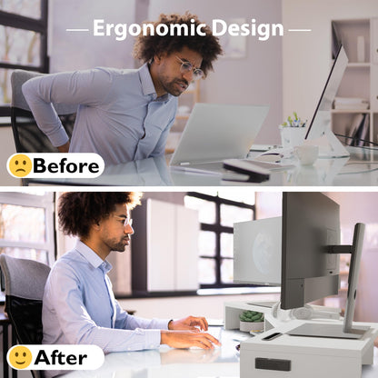 BONTEC Dual Monitor Stand Riser, Adjustable Length & Swivel Angle, Ergonomic Wooden Desktop Organizer with Smartphone Holder, Computer Monitor Stand for PC Monitor, Laptop, Printer, Large Storage