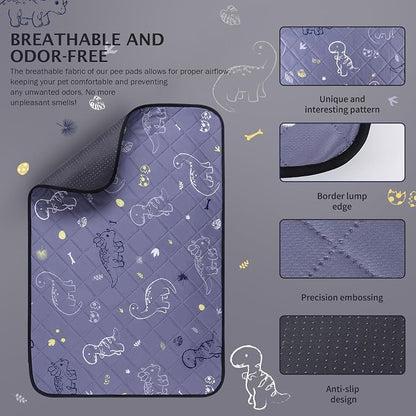 IEUUMLER Washable Pee Pads for Dogs, 2 Pack Non-Slip & Waterproof Pack Whelping Pad, Reusable Washable Puppy Potty Training Pad with Fast Absorbent for Playpen EU007 (Gray Dinosaur, 36"X24"-2pcs)
