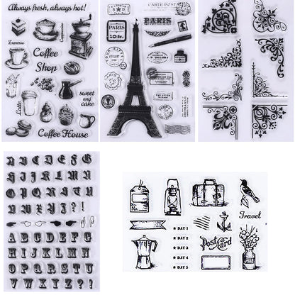 HRJZF 352 Pieces Acrylic Stamp Blocks Tools Set Include 339 Clear Stamp Blocks, 8 Pcs Colorful Craft Ink Pad 5 Pcs Clear Stamping Blocksfor Scrapbooking Card Making DIY