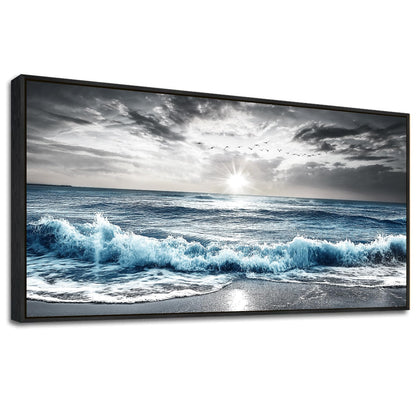 KELIYUAN Wall Decor For Living Room Canvas Wall Art For Bedroom Office Black And White Pictures Beach Wave Scenery Murals Artwork For Modern Stretched and Framed Beach Posters Home Decor 20"X40"