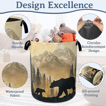 Bear Laundry Basket, Oxford Cloth Golden Mountain Forest Laundry Hamper