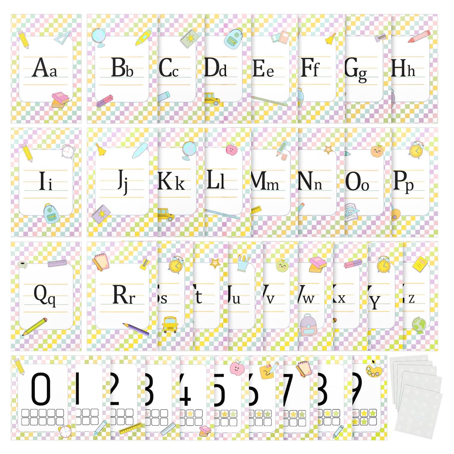Tinlade 36 Pcs School Composition ABC Alphabet Number Educational Learning Cards Decorations for Bulletin Board, Walls, Desks, Windows, Doors, Lockers, Schools, Classrooms, Homeschool and Offices