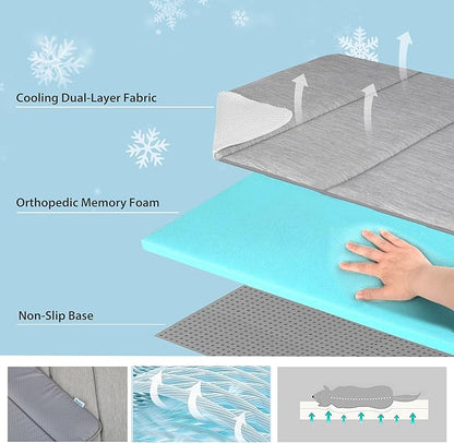 Cooling Dog Mat Q-Max>0.5 - Rapid Cooling Tech, Thin Breathable Crate Pad, Portable Washable Summer Mat, Chill Soothing Fabric - 47"x29" Extra Large Dog, Grey