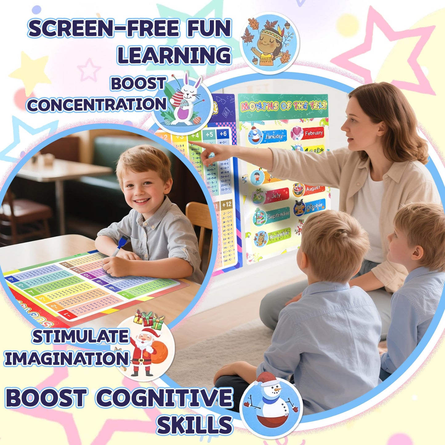 16 Packs 16.7 " x 11 " Laminated Learning Posters for Toddlers 1-3, Toddler Educational Poster for Classroom with Glue Dots, Homeschool Toddler Educational Poster, Learning Posters for Toddlers 1-3