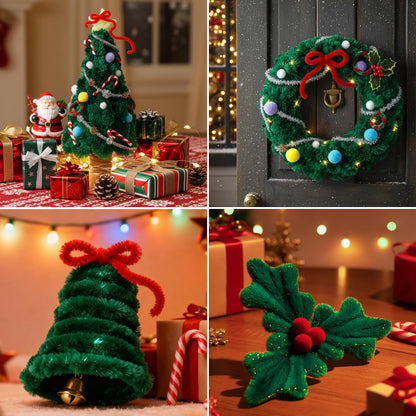 Caydo 50PCS Extra Thick Green Pipe Cleaners, Jumbo Chenille Stems for Kids Creative Craft DIY Projects (30 mm x 12 Inch)