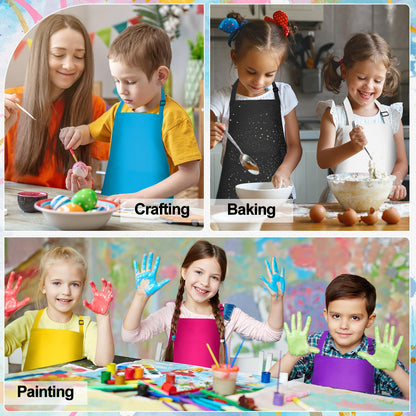 PLULON 8 Pcs Kids Aprons with 2 Pockets Painting Aprons for Kids Aprons Bulk, Paint Apron Adjustable Children Chef Aprons for Girls Boys Painting Baking Cooking Crafting - 8 Colors