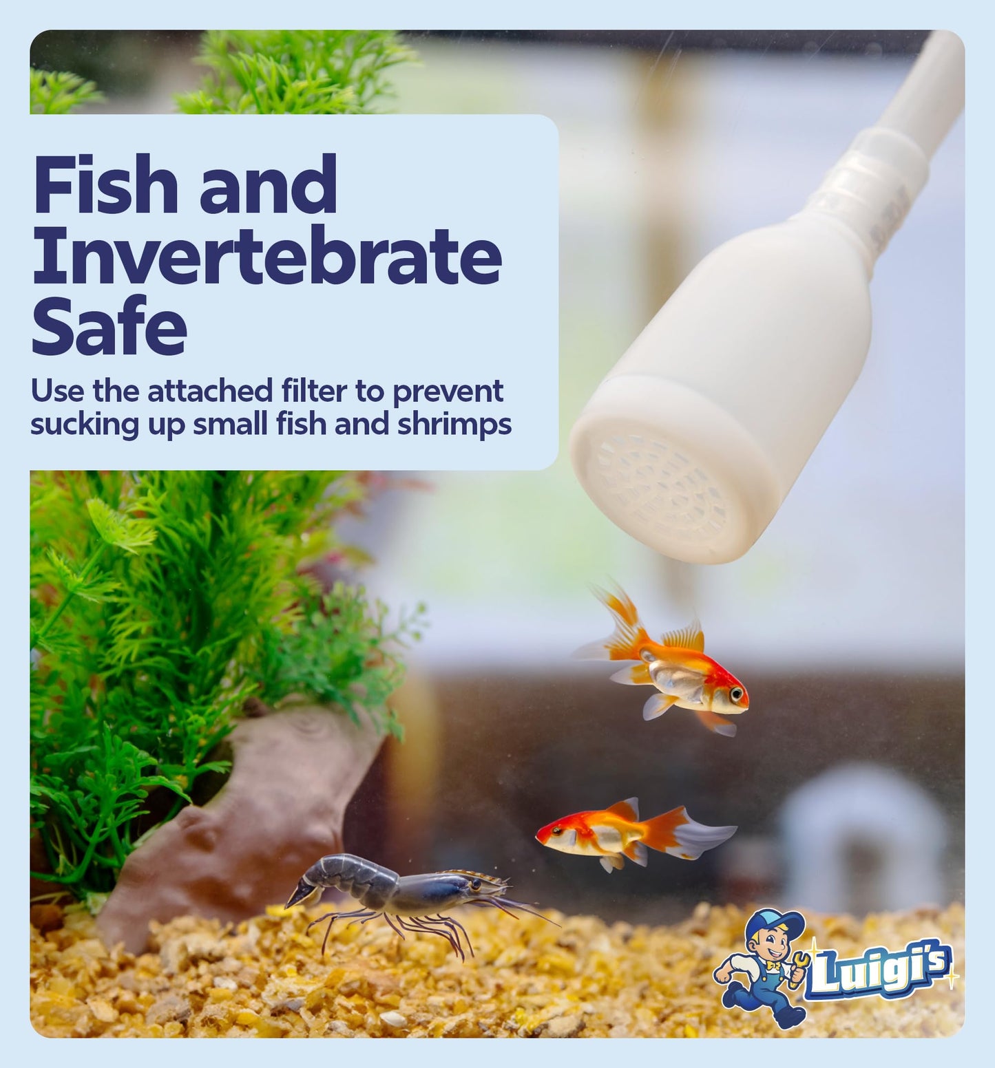 Luigi's Fish Tank Cleaner - Turtle Tank Accessories - Gravel Vacuum for Aquarium - Hand Siphon Hose to Remove and Change Water or Sand in Minutes - Aquarium Cleaning Tools