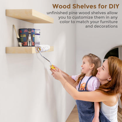 Marsmiles Natural Floating Shelves for Wall - 24 Inch Unfinished Wooden Floating Shelves Set of 2-24 Inch Wide x 7.7 Inch Deep x 1.6 Inch Thick Natural Wood Shelves for Room Wall
