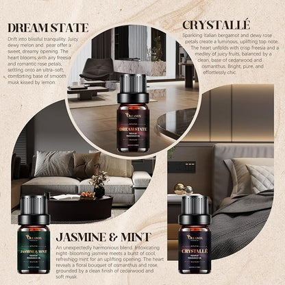 Hotel Diffuser Oils Gift Set, Essential Oils for Diffusers for Home, Luxury Fragrance Oil Set, Candle & Soap Making Scents, Jasmine & Mint, White Tea, The Way, Dream State, Hotel Lobby, Crystallé