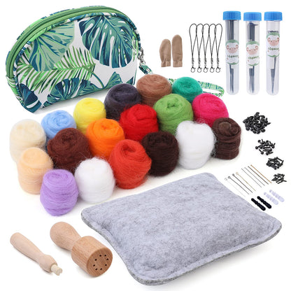 IMZAY Needle Felting Kit, Needle Felting Starter Kit with Exquisite Green Storage Bag, Wool Roving 18 Colors Set, Needle Felting Tools Kit, Wool Felt Tools for Felted Animal Needle Felting Supplies
