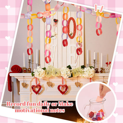 Lincia 1000 Sheet Paper Chain Garland Strips 1x8 Inch with Double Sided Tape, DIY Construction Paper Chains for Birthday Wedding Holiday Party Decorations, Crafts Supplies (Valentine)
