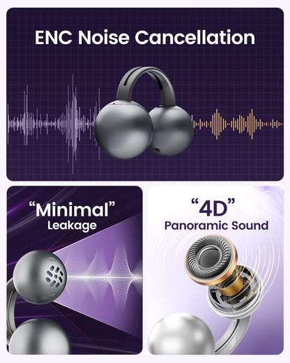 mojawa StarClip Open-Ear Wireless Bluetooth Headphones, Clip-On Earbuds, 4D Panoramic Sound, Clear Calls, Lightweight, Secure Fit, IP54 Water-Resistant Ear Grips for Workout and Daily Use, Silver