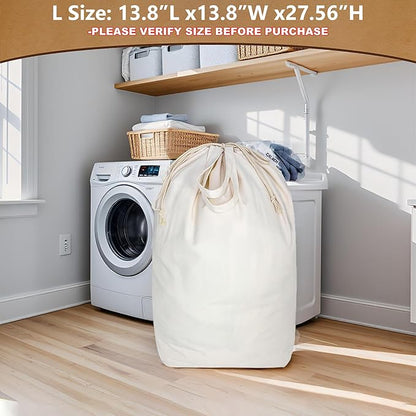 Canvas Laundry Bags with Handles & Square Base 13.8"Lx13.8"Wx27.6"H, Large