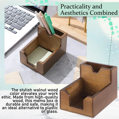 Crtiin 2 Pack Wood Sticky Note Holder, Walnut Color 2-in-1 Pen and Sticky Note Dispenser with 200 Sheets 3x3" Sticky-Notes, Elegant Desk Organizer for Office Home School Dorm Room