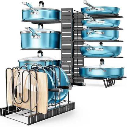 ORDORA Pots and Pans Organizer for Cabinet 16.61 Height 2 Pack, 8 Tier Pot Organizers Rack with 3 DIY Methods, Adjustable Pan Organizer under Cabinet Kitchen Organization and Storage