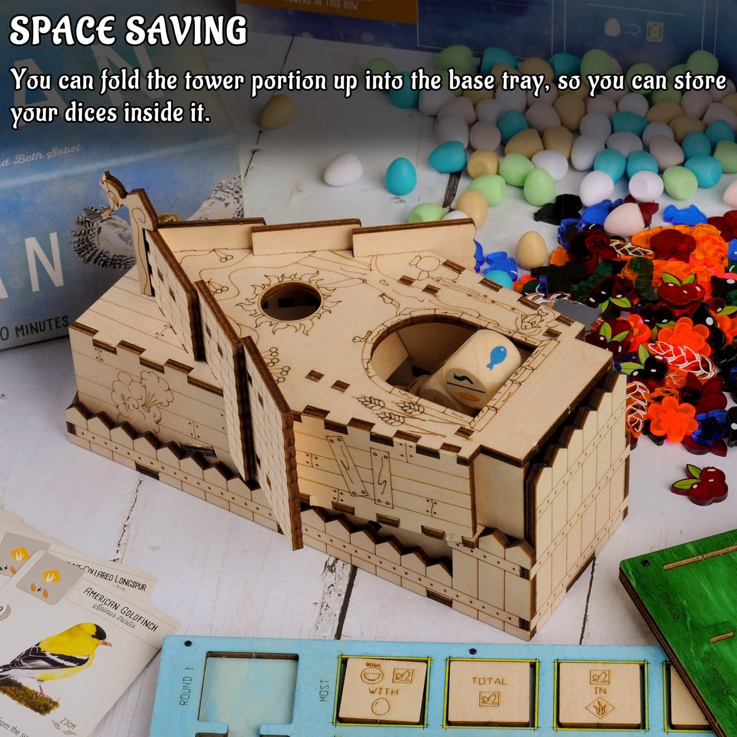CZYY Bird Feeder Dice Tower with Tray, Compatible with Wingspan