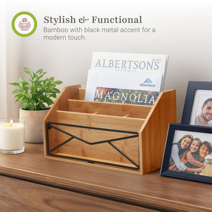 Prosumer's Choice Bamboo Desk Organizer for Office and Home – Natural Bamboo Mail Organizer for Countertop - Wooden Desktop Organizer for Mail, Files, Letters, and Tabletop Storage