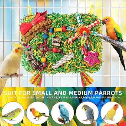 YIXUND Bird Toys Parakeet Toys,Large-Sized Parrot Foraging & Shredding Cage Hanging Toys with Seagrass Mat for Budgies,Cockatiels,Lovebirds,Conures Small & Medium Parrots