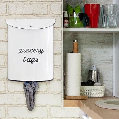 AuldHome Design Rustic Grocery Bag Holder; Wall-Mounted Vintage Enamelware