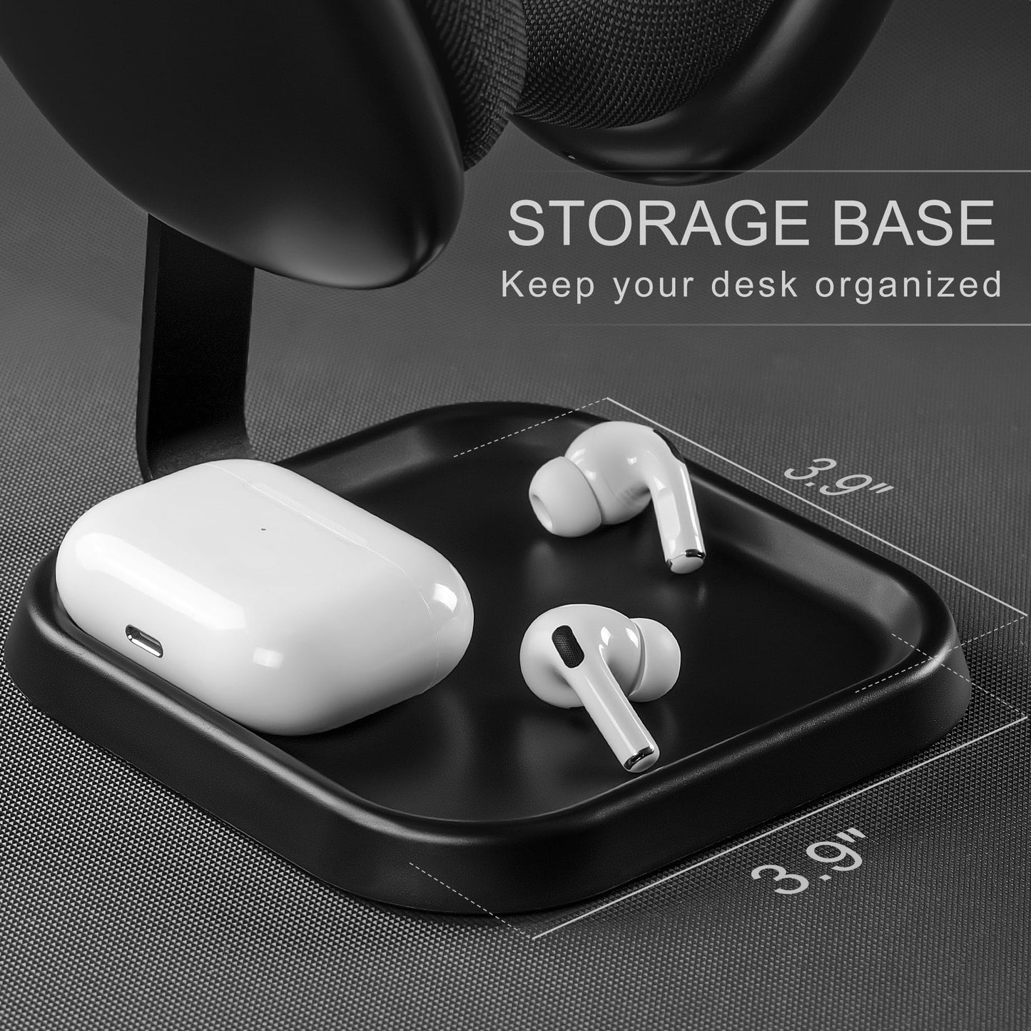 QinCoon Headphone Stand, Curved Headset Stand with Storage Tray, Gaming Headset Holder for AirPods Max, AirPods Max 2, AirPods, AirPods Pro, Beats, Bose, Sony and More (Black)