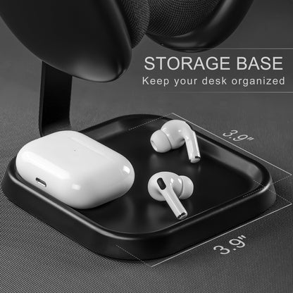 QinCoon Headphone Stand, Curved Headset Stand with Storage Tray, Gaming Headset Holder for AirPods Max, AirPods Max 2, AirPods, AirPods Pro, Beats, Bose, Sony and More (Black)