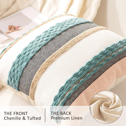 Boho Throw Pillow Covers 18x18 Set of 2 Farmhouse Decorative Cushion Case Striped Square Pillows Cover Chenille Pillow Cases Accent Neutral Pillowcase for Sofa Couch Bed,Sky Blue