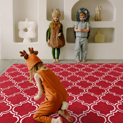 Amearea Fluffy Indoor Area Rug, Soft Trellis Moroccan Rugs for Bedroom, Shag Modern Area Rug for Living Room Kids Room Nursery, Easy Clean, Home Decor Low Pile Carpet, Wine Red 7x10 Feet