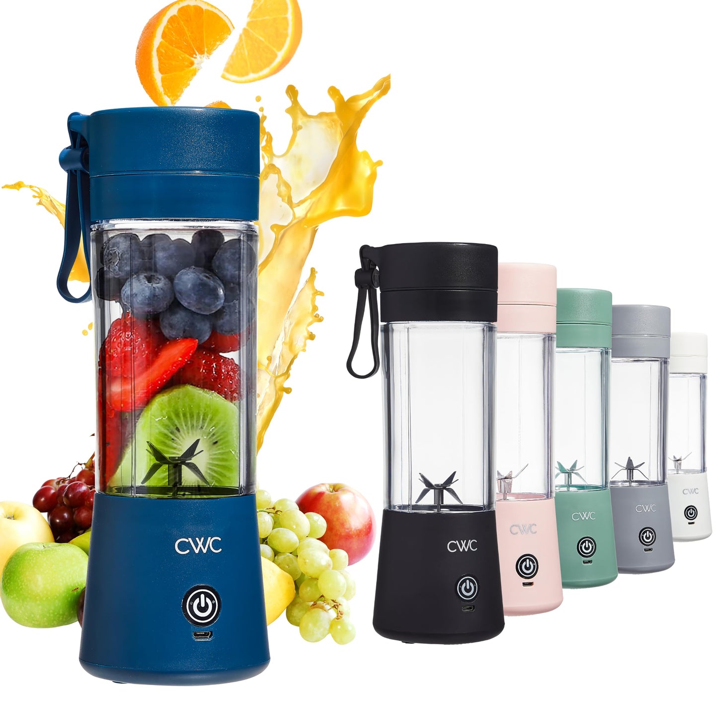 COOK WITH COLOR Mini Portable Blender - 250W Power, 12oz Capacity, Stainless Steel Blade, Wireless/USB Rechargeable, Grey