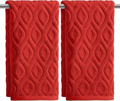 Artoid Mode 2 Pcs Red 3D Diamond Grid Jacquard Hand Towels