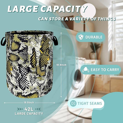 Retro Snake Texture Laundry Hamper Animal Snake Colorful Laundry Basket