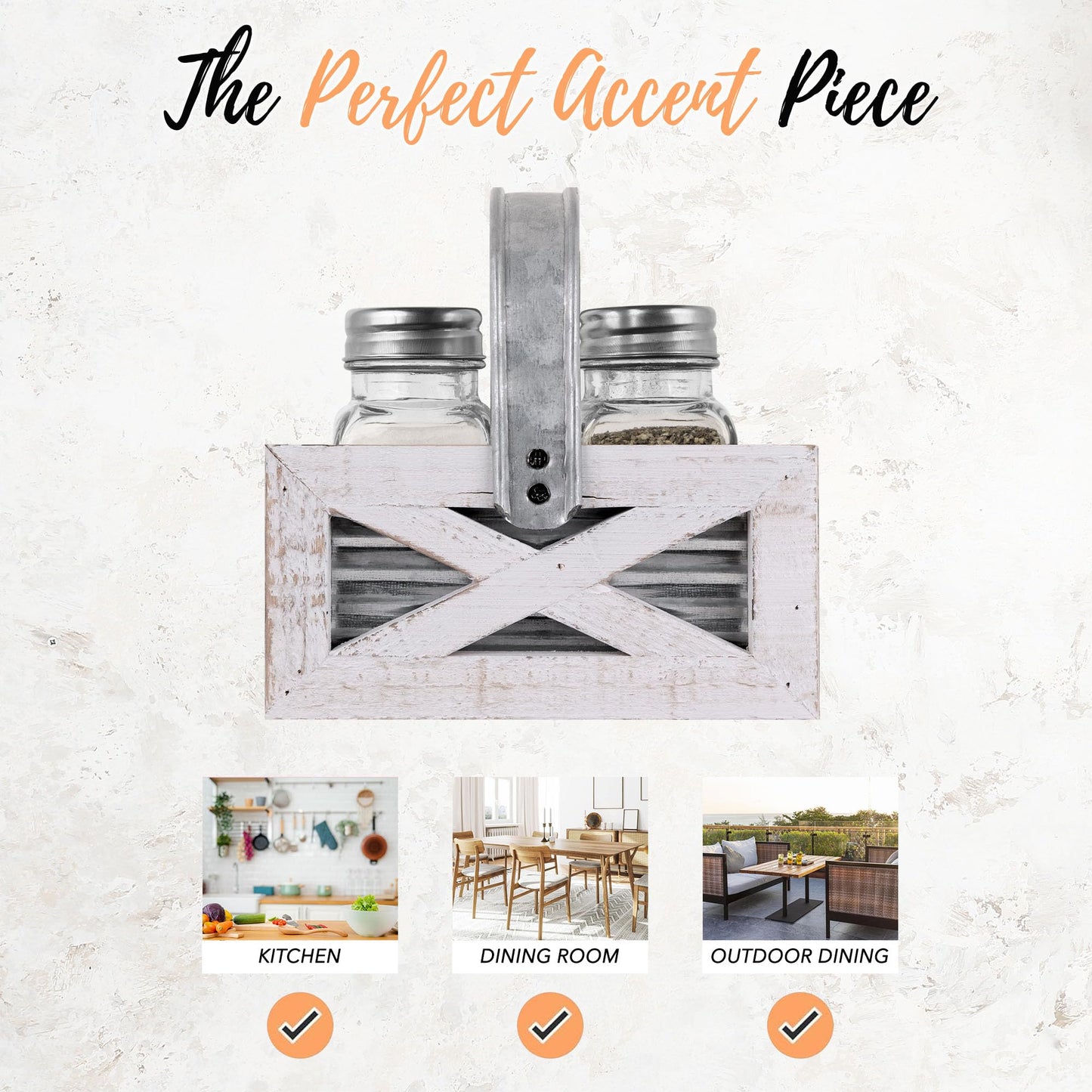 Autumn Alley Farmhouse Kitchen Set - Includes Napkin Holder, Salt and Pepper Shakers, and Utensil Holder - Rustic Barn Door Motif, Galvanized Metal, Wooden Design - Perfect for Farmhouse Kitchen Décor