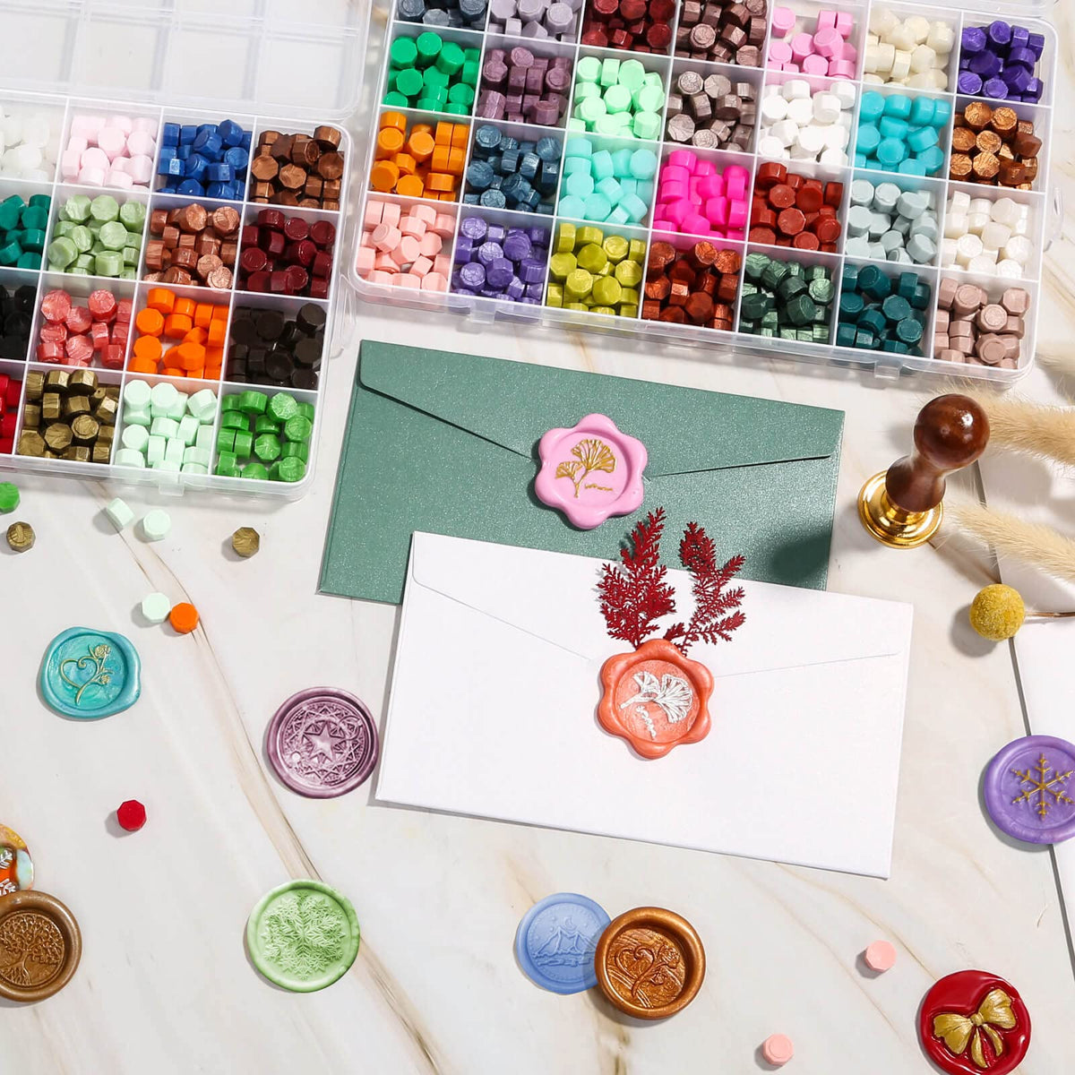 1456Pcs Sealing Wax Beads Kit, Letter Wax Seal Stamp, 56 Colors