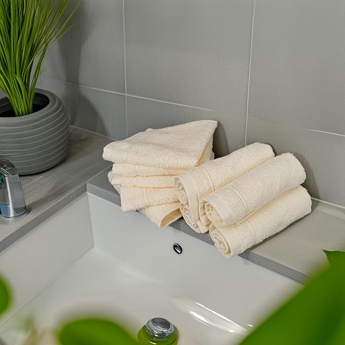 Tens Towels Pack of 12 Washcloths, 12 x 12 Inches, Lighter Weight, Quick to Dry