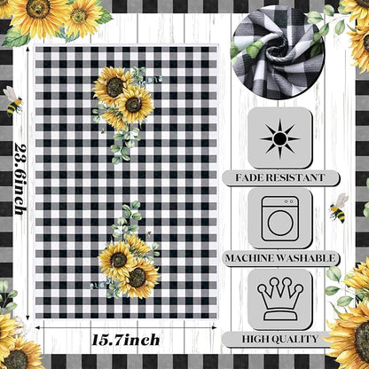 Bencailor 4 Pcs Sunflower Kitchen Towels Summer Black and White Tea Towels