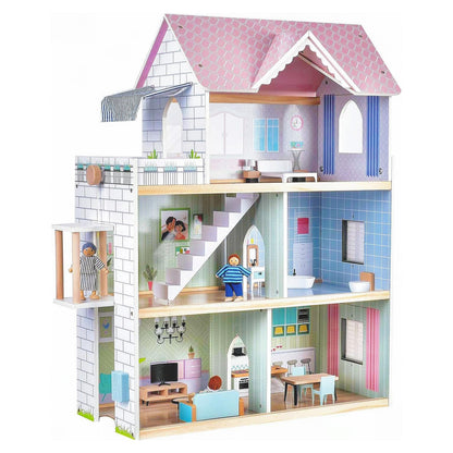 Giant bean Large Pink Wooden Dollhouse with Furniture for Girls with Doorbell, Light,Elevator, 6 Rooms 2.6ft High,17Pcs Furniture & 3 Dolls, Kids Playhouse Toy for Girls 3-7+, 31.5" x 25" x 12.2"