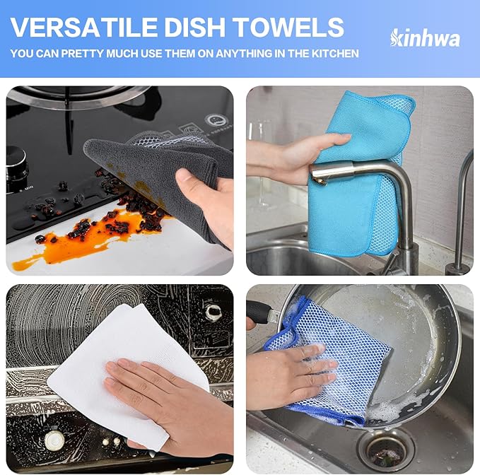 KinHwa Kitchen Washcloths for Dishes Absorbent Microfiber Dish Cloths Quick Dry